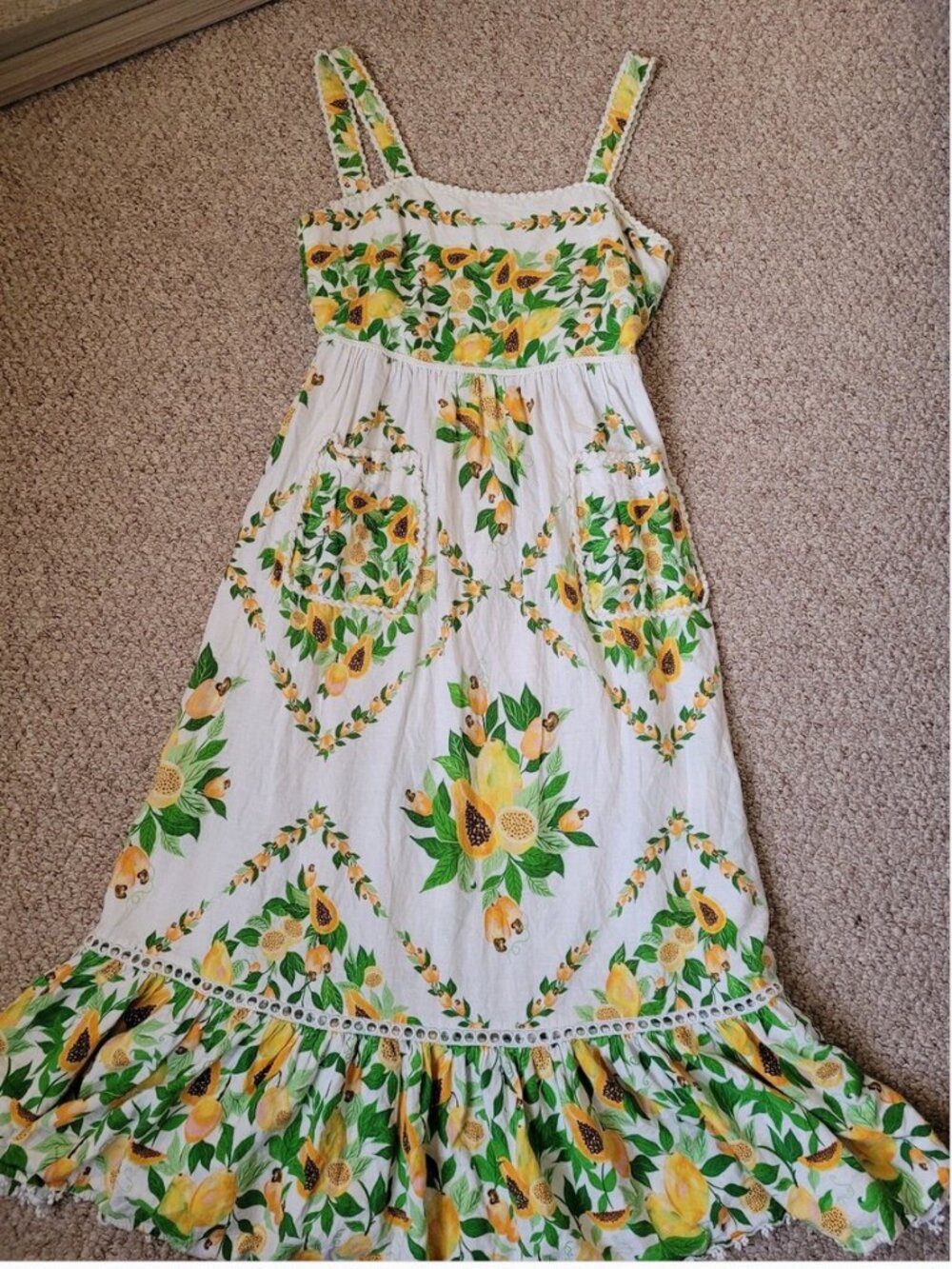 Farm Rio Papaya Salad Print Midi Linen Blend Dress size L - Picture 5 of 8